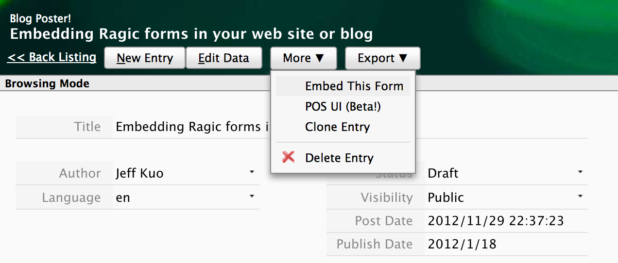 Embedding Ragic forms in your web site or blog Icon